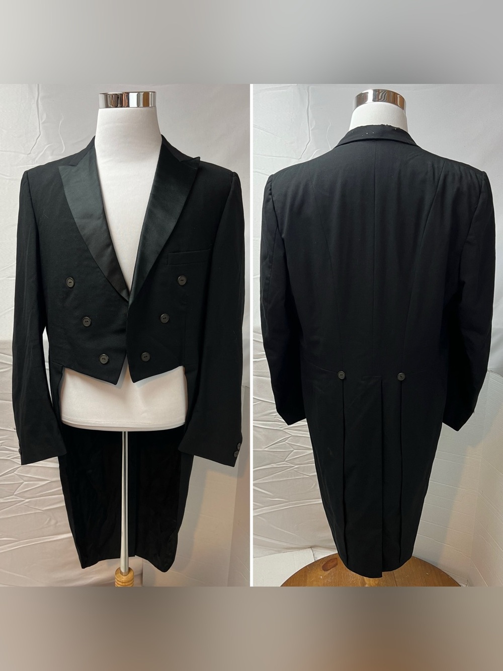 Vintage Men's 44L Black Tailcoat Lord West Tuxedo Double Breasted Blazer Jacket